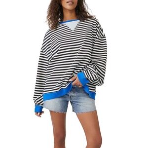 Free People x We The Free White & Black Classic Striped Crew -- Size Small